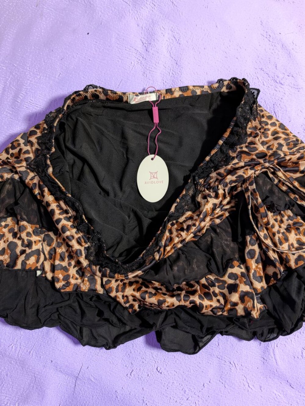 High-Waist Ruffle Layered Drawstring Leopard Micro Skort - Picture 5 of 5